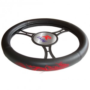 T12040 - Steering wheel cover, black, with red dragon figure