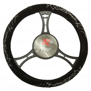 T12060 - Steering wheel cover with spidernet motif, velour touch