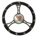 T12069 - Steering wheel cover, black with white barbed-wire motif