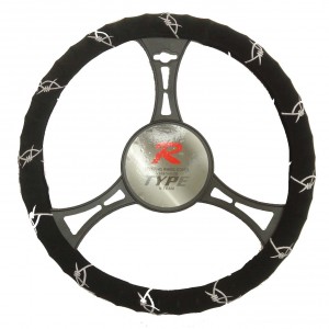 T12069 - Steering wheel cover, black with white barbed-wire motif